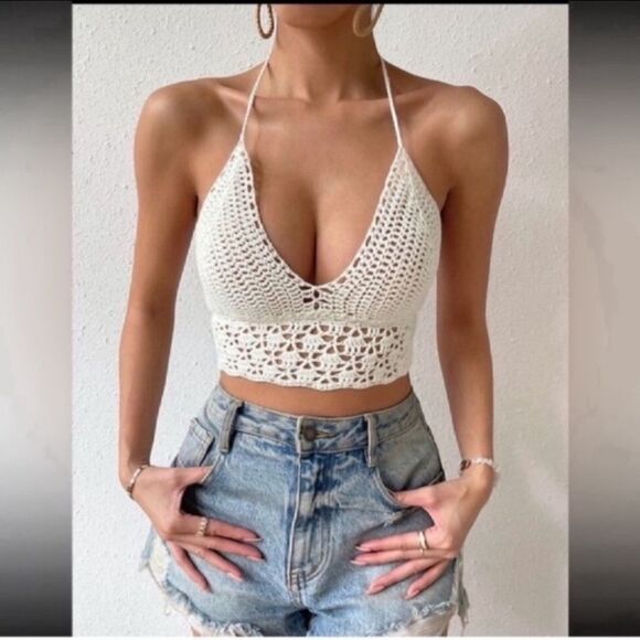 New Tie Backless Halter Knit Top Shirts (, Size : Small) - Picture 3 of 14